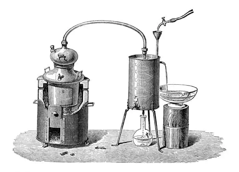 Still or Distillation Apparatus, vintage engraved illustration. Industrial Encyclopedia – E.O. Lami – 1875